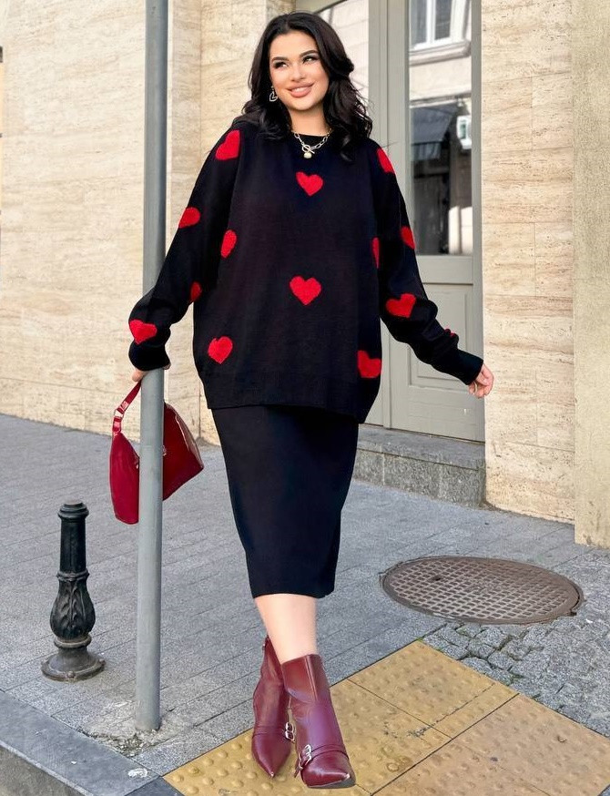 Красивый вязаный костюм с юбкой AMU-A010T1050 Красивый вязаный костюм с юбкой AMU-A010T1050