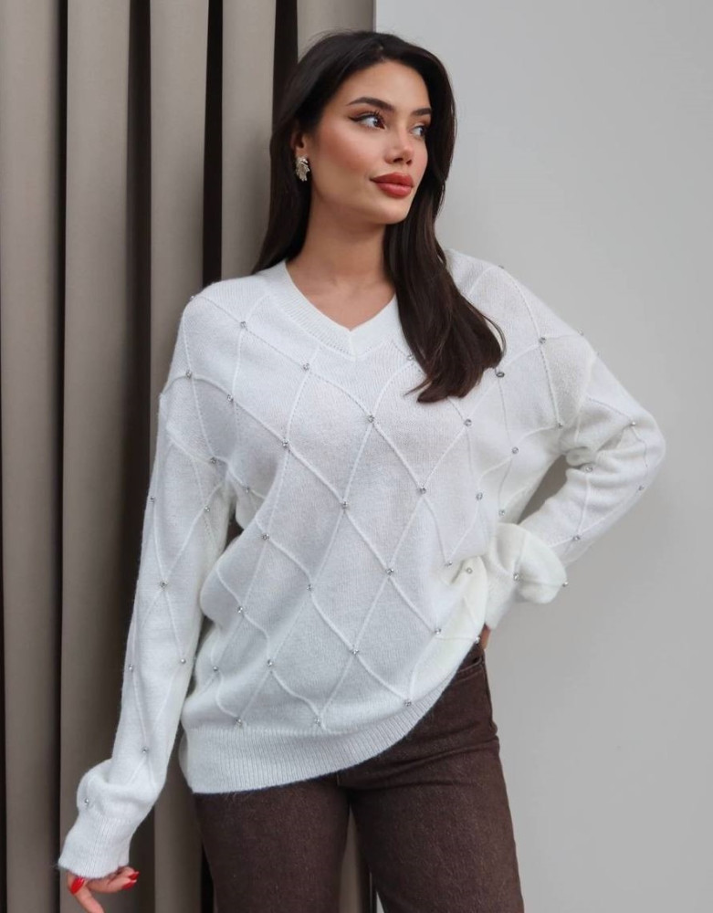 Вʼязаний светр з камінцями AMU-A2427T760 Вʼязаний светр з камінцями AMU-A2427T760