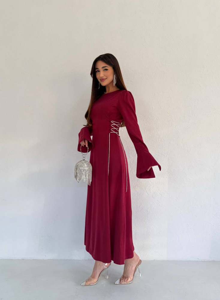 Шелковое платье со шнуровкой по бокам SF-A5608T700 Шелковое платье со шнуровкой по бокам SF-A5608T700