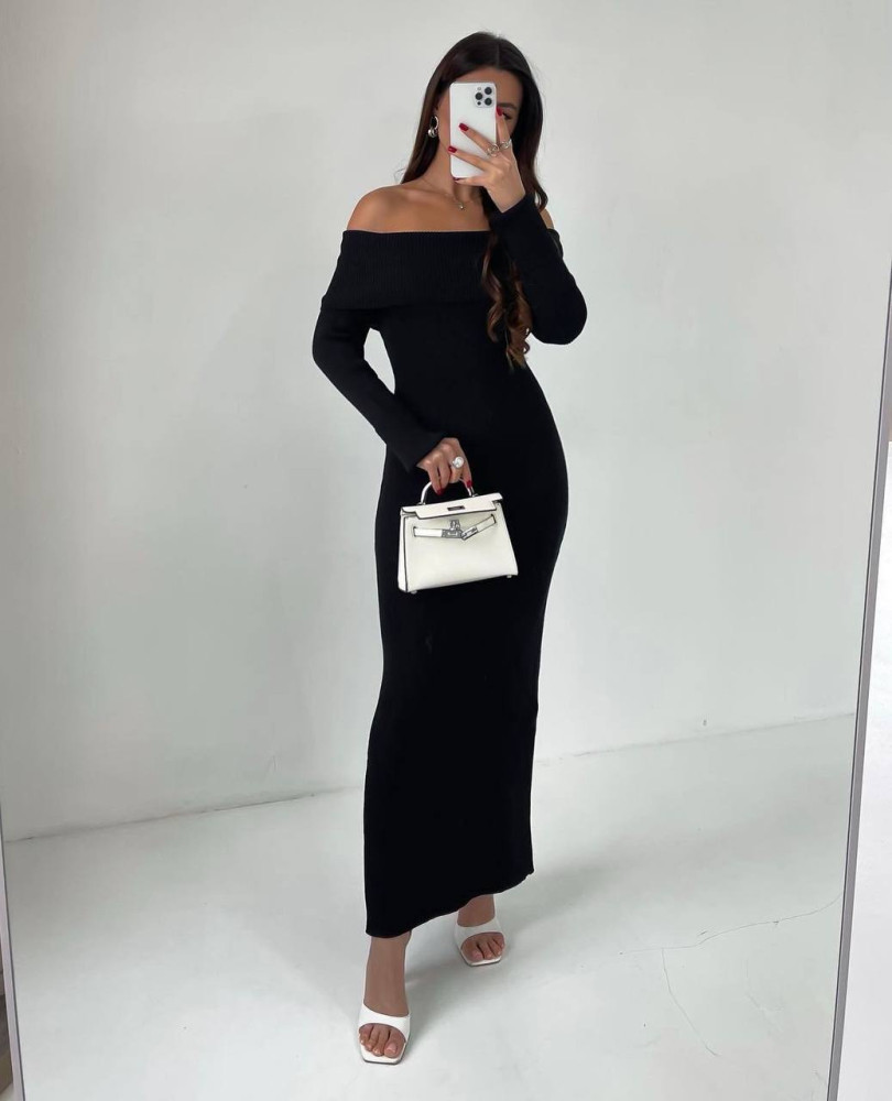 Длинное ангоровое платье в рубчик DMP-R1562T420 Длинное ангоровое платье в рубчик DMP-R1562T420