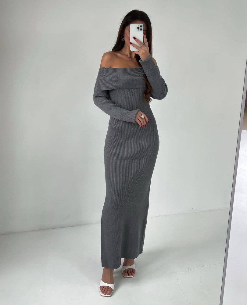 Длинное ангоровое платье в рубчик DMP-R1562T420 Длинное ангоровое платье в рубчик DMP-R1562T420