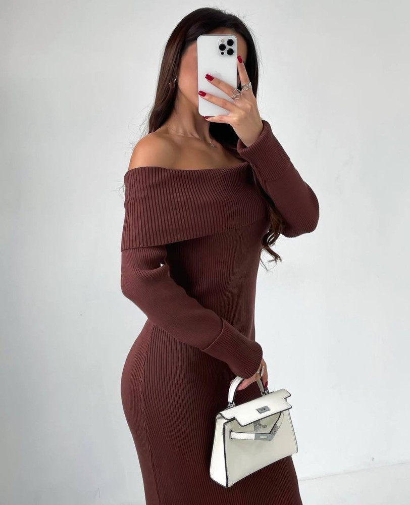 Длинное ангоровое платье в рубчик DMP-R1562T420 Длинное ангоровое платье в рубчик DMP-R1562T420