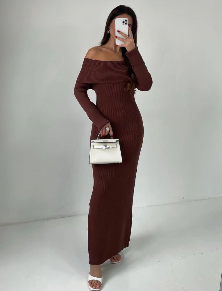 Длинное ангоровое платье в рубчик DMP-R1562T420 Длинное ангоровое платье в рубчик DMP-R1562T420