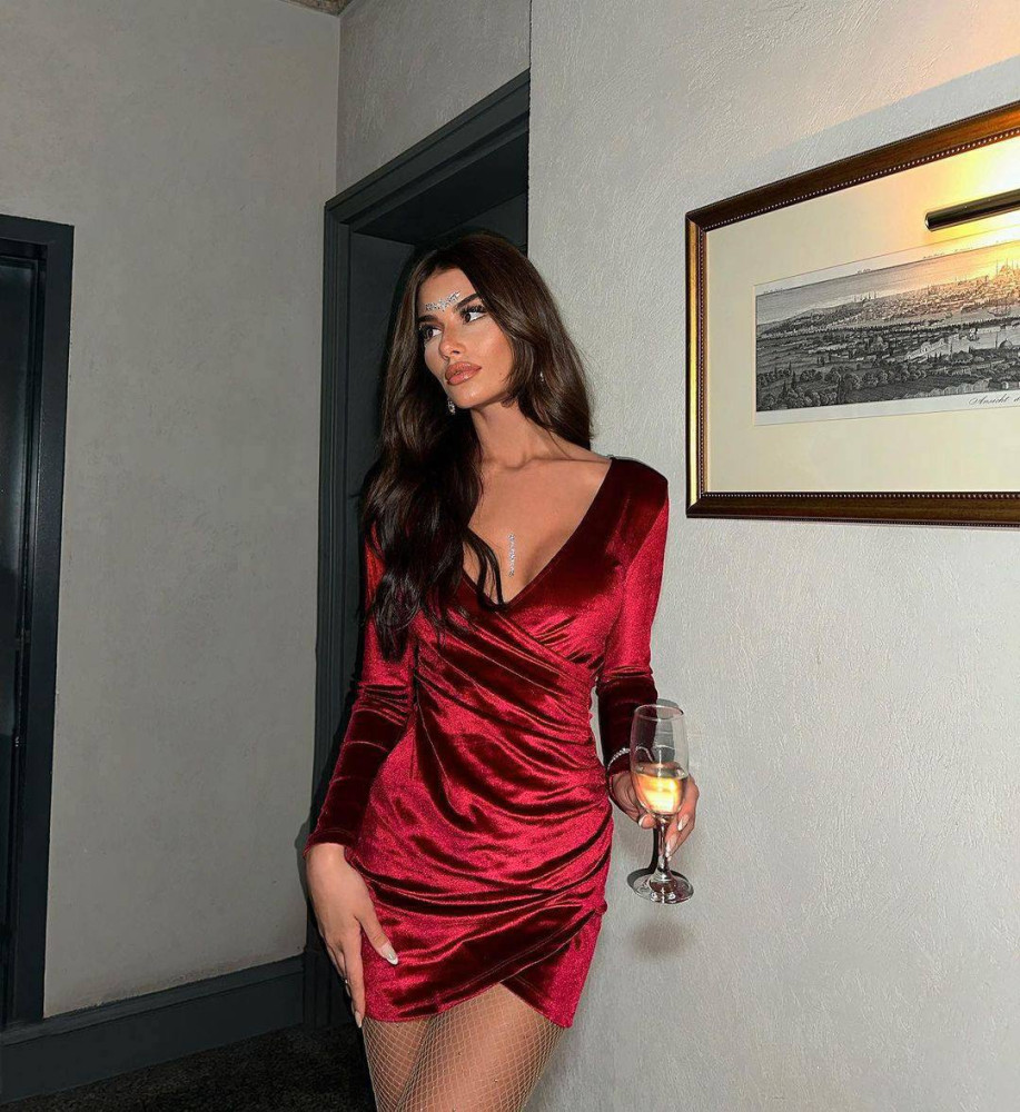 Бархатное платье с имитацией запаха YLM-A604T460 Бархатное платье с имитацией запаха YLM-A604T460