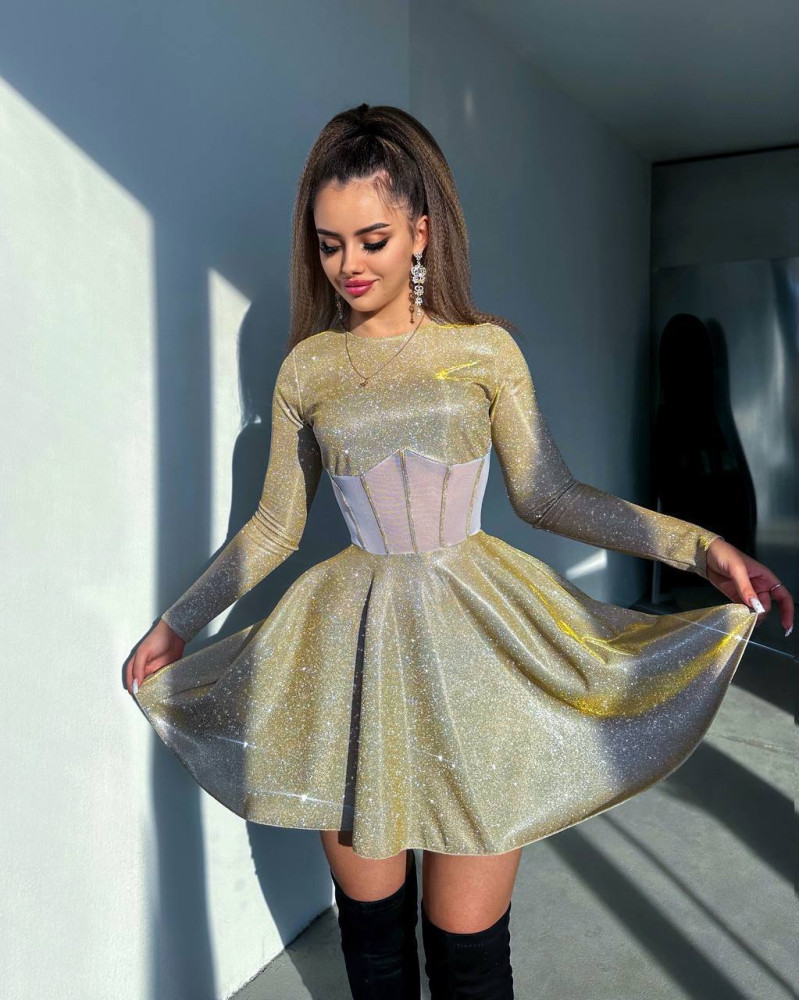 Люрексовое блестящее платье YLM-A533T520 Люрексовое блестящее платье YLM-A533T520