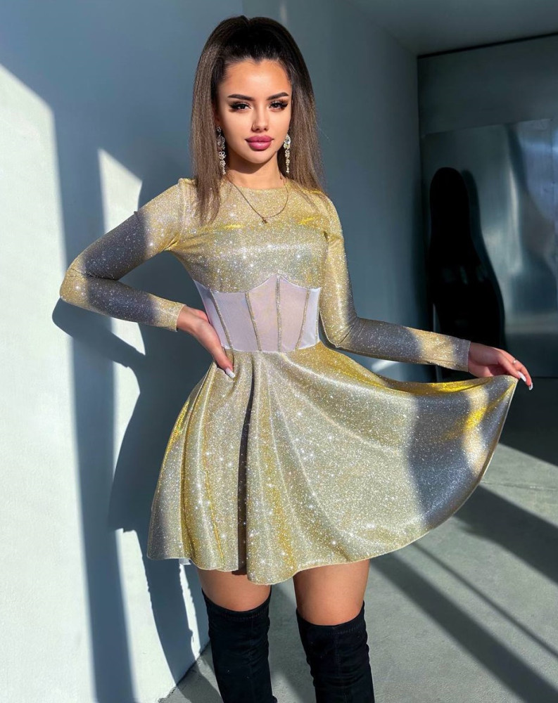 Люрексовое блестящее платье YLM-A533T520 Люрексовое блестящее платье YLM-A533T520