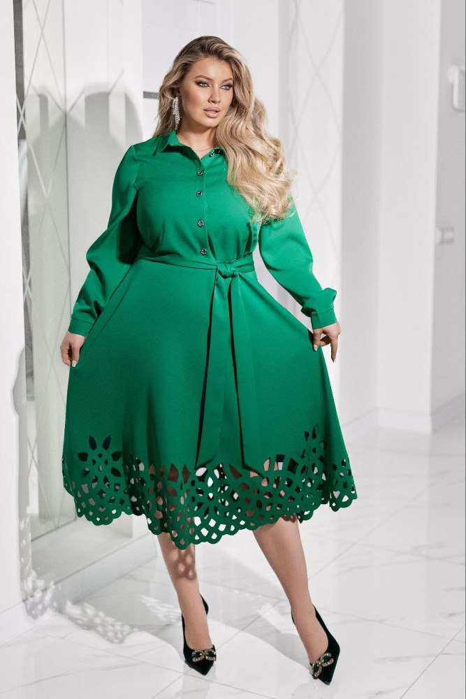 Платье-рубашка с лазерной резкой VOJ-A1063T650 Платье-рубашка с лазерной резкой VOJ-A1063T650