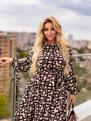 Шелковое платье с поясом EY-A697T26