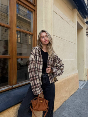 Укороченная oversize рубашка из байки LUC-A1043T469
