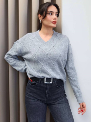 Вʼязаний светр з камінцями AMU-A2427T760