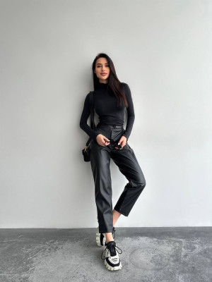 Кожаные джоггеры на флисе IO-A799T370