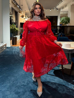 Платье миди со вставками кружева YM-A7125.18T22