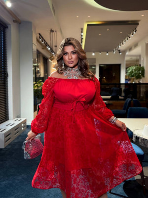 Платье миди со вставками кружева YM-A7125.18T22