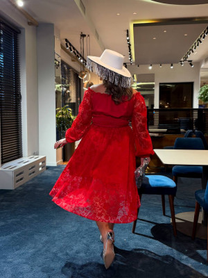 Платье миди со вставками кружева YM-A7125.18T22