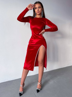 Бархатное платье с разрезом по ножке YLM-A528T550