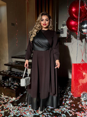 Длинное платье с кожаными вставками ET-A8931T780