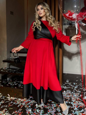 Длинное платье с кожаными вставками ET-A8931T780