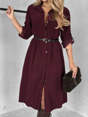 Вельветовое платье на пуговицах RED-A149T600