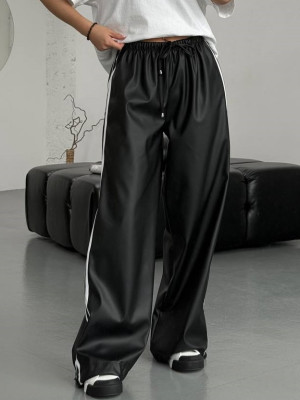 Кожаные объемные штаны на флисе DMP-R1852T350