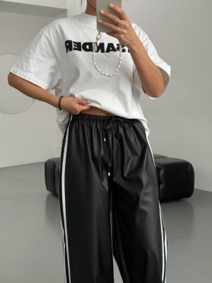 Кожаные объемные штаны на флисе DMP-R1852T350