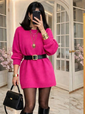 Базовое теплое платье с поясом DMP-R368T450