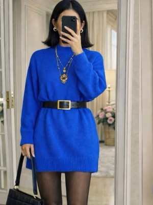 Базовое теплое платье с поясом DMP-R368T450