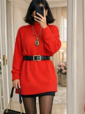 Базовое теплое платье с поясом DMP-R368T450