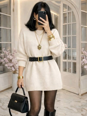 Базовое теплое платье с поясом DMP-R368T450