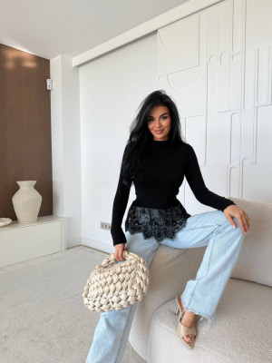 Лонгслив с кружевной баской AMU-A958T369