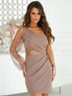 Платье с блестками на одно плечо KA-A7529T650